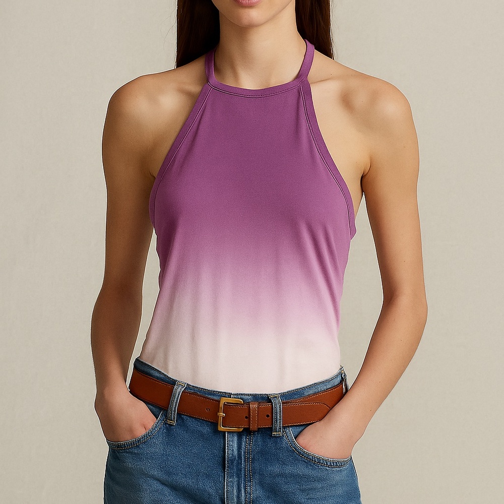 Lauren Ralph Lauren Ombré Orchid High-Neck Cotton Tank Top Womens Small Summer